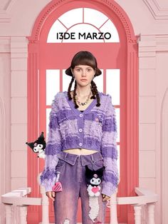 13DE MARZO Kuromi Bear Stripe Knit Cardigan Pastel Lilac Size Chart ( in CM ) Chest Shoulder Length S 109 42.5 38.5 M 113 43.5 40 L 117 44.5 41.5