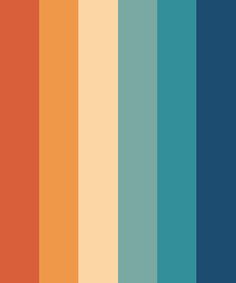 an orange, blue and yellow striped background with the colors in shades of red, green,