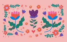 flowers and leaves on a pink background