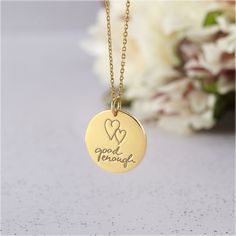 "♥MEDIUM HANDWRITING DISC NECKLACE♥ Personalize this delicate necklace with your loved one's actual handwriting to keep him/her always by your side. Available in sterling silver, 18k gold and rose gold - plated. It will be a memorial gift that would bring tears to anyone's eyes * Material: Solid 925 Sterling Silver * Finishing: Silver - Yellow Gold - Rose Gold * Dimensions: Pendant measures approx. 3/4\" * Word limits: 6-7 words * Necklace length: You can choose up to 24 inches (includes pendant Round Necklace For Best Friend Valentine's Day Gift, Valentine's Day Round Pendant Necklace For Best Friend, Round Pendant Necklace With Hallmark For Valentine's Day, Personalized Necklace For Christmas Anniversary Gift, Personalized Necklace For Anniversary Christmas Gift, Personalized Necklaces For Christmas Anniversary Gift, Inspirational Gold Necklaces For Gifts, Inspirational Gold Necklace, Inspirational Necklace For Best Friend Valentine's Day Gift