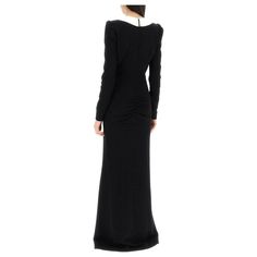 Indulge in pure luxury with this Alessandra Rich maxi dress made of stretch viscose cady. The flowing and smooth material perfectly accentuates the fitted and flared silhouette, while the deep V-neckline and contrasting collar add a touch of elegance. Zip openings at the cuffs and a hidden back zipper provide ease of wear. The dress is further enhanced with a stunning tone-on-tone silk organza flower and ruched bodice detailing. Turn heads with the added style of a back slit. The model is 177 cm Organza Flowers, Alessandra Rich, Rosé Details, Ruched Bodice, By Malene Birger, Blazer With Jeans, Silk Organza, The Deep, Swimwear Tops