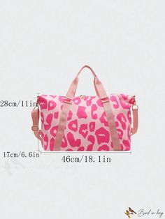 BirdinBag - Pink Cow Print Travel Bag: Waterproof, Lightweight, Large Capacity Duffel for Travel, Business, Sports, and Dance Pink Nylon Travel Bag For Daily Use, Casual Waterproof Tote Travel Bag, Pink Practical Travel Bag For Daily Use, Practical Pink Travel Bag For Daily Use, Pink Nylon Duffle Bag For Daily Use, Pink Nylon Duffle Bag For Gym, Pink Large Capacity Casual Gym Bag, Pink Nylon Duffle Bag For School, Casual Pink Nylon Travel Bag