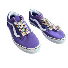 Vans Youth Size 7 Old Skool Sneaker New Without Box. Purple With Rainbow Check Sole And Laces. Trendy Lace-up Skate Shoes For School, Multicolor Lace-up Sneakers For School, Vans Purple Round Toe Skate Shoes, Vans Lace-up Skate Shoes For School, Cute Vans Sneakers For School, Purple Vans Lace-up Skate Shoes, Vans Lace-up Sneakers For School, Trendy Purple Vans Sneakers, Cute Multicolor Vans Sneakers