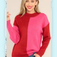 This Is Brand New With Tags From Red Dress Boutique Brand: Aura Size Small/Medium You Wouldn't Get It Hot Pink Two Toned Sweater This Sweater Features A High Neckline, A Two Toned Color Pattern, And Cuffed Long Sleeves. Model Is Wearing A S/M 74% Acrylic, 22% Polyester, 4% Spandex Hand Wash Cold White Cropped Sweater, Pink Knit Sweater, Ivory Sweater, Red Dress Women, Boutique Sweater, Red Dress Boutique, Heart Sweater, Cream Sweater, Tie Dye Sweatshirt