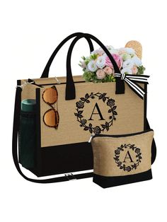 Natural JuteImportedLinen liningZipper closureHand Wash Only[SIZE & MATERIAL & DURABILITY]: Tote Bag: 17 "x 13.2" x 6.7 ", Makeup Bag: 11 "x 7.5" x 3.3 ". Large enough to hold all your daily accessories including clothes, documents, lunch boxes and snacks. The"X"stitches on the joint part make the long handles strong enough. All seams are reinforced and sewn to ensure their durability. Tote Bag is made of heavy duty 100% natural jute.[EXCELLENT DESIGN]: Personalized high-density embroidery, Circ Initial Tote Bag, Jute Bags Design, Friends Female, Jute Tote Bag, Daily Accessories, Jute Tote Bags, Jute Totes, Brown Tote Bag, Monogram Tote Bags