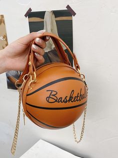 Multicolorido Funky Collar  PU Letra Bolsa redonda Embellished Basketball Purse, Y2k Chain, Basketball Bag, Basketball Style, Circle Purse, Mini Basketballs, Circle Bag, Round Bag, Tassel Bag