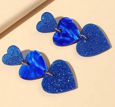 Heart earrings in Blue and purple. Blue Heart Earrings, Earrings Shein, Wrap Earrings, Tassel Drop Earrings, Heart Drop Earrings, Red Nosed Reindeer, Bleu Turquoise, Glitter Hearts, Watches Women Fashion