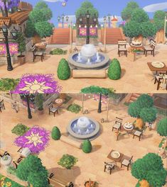 an animal park is shown in the middle of two different screens, one with animals and flowers on it