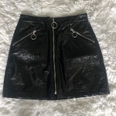 Faux Leather. Pvc. Vinyl. Wet Look. Zipper. O Rings. Marked Size Small. Listed As Xs According To Measurements. Fits Xs Waist 24” Hips 32”. Length 14”. Brand New From Ruby And Jenna. Patent Leather Skirt, Pvc Skirt, Black Jean Skirt, Black Leather Skirt, Striped Skirt Pencil, Denim Pencil Skirt, Anthropologie Skirt, Floral Mini Skirt, Black Leather Skirts