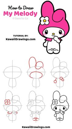 how to draw hello kitty from my melody step - by - step instructions for kids