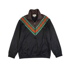 Gucci 'Ao Star' Track Jacket in black jersey knit with a GG monogram and red stars neckline panel with the signature web stripe trim. Features a zip closure in black hardware, open pockets and elastic waistband. Brand = Gucci Condition = 8/10, very good Size = L Material = Jersey Knit SKU = 23499-55 Gucci Winter Outerwear With Ribbed Cuffs, Gucci Casual Track Jacket For Winter, Gucci Casual Winter Track Jacket, Casual Gucci Winter Track Jacket, Casual Long Sleeve Gucci Track Jacket, Gucci Long Sleeve Track Jacket For Winter, Gucci Long Sleeve Track Jacket For Fall, Gucci Sporty Streetwear Outerwear, Gucci Sporty Outerwear For Streetwear