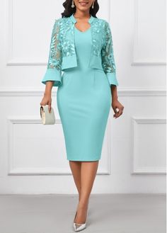 Color:Mint Green;Size:M;Size:XL;Size:XXL;Package Contents:1 X Dress , 1 X Cardigan;Occasion:Other;Style:Casual; Stand Collar Dress, Mint Green Dress, Dress Sleeve Styles, Outdoor Fashion, Mid Length Skirts, Cocktail Party Dress, Dress With Cardigan, Dress Lace, Two Piece Dress