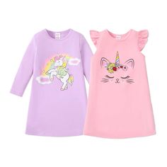 PRICES MAY VARY. 【High-Quality Material】This girl's nightgown is made of super soft and breathable fabric, it is skin-friendly, does not irritate the skin, does not allergies, and ensures your girl feels comfortable for sleepwear. The girl pajama dress with Unicorn Princess is a comfy and lightweight material that's sure to promote sweet dreams. 【Safe and comfortable】The girl's sleep shirt is made of flame-retardant materials with good quality. The combination of 2pcs Nightgowns-easy to replace Playful Cotton Dress For Pajama Party, Playful Long Sleeve Dresses For Sleepover, Pink Long Sleeve Kawaii Dress, Cute Long Sleeve Dresses For Pajama Party, Multicolor Cartoon Print Sleepwear With Long Sleeves, Cute Long Sleeve Sleep Dresses, Pink Long Sleeve Sleepwear With Cartoon Print, Playful Unicorn Print Sleepwear, Cute Cotton Nightgown With Long Sleeves