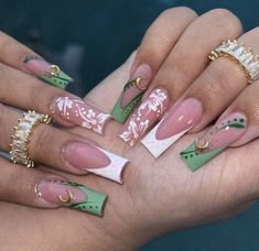 Bio Nails, Quinceanera Nails, Nail Work, Drip Nails, Nails Green, Colored Acrylic Nails, Girly Acrylic Nails, Glow Nails