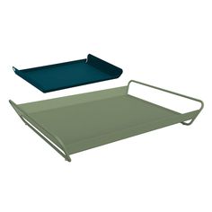 two green trays with handles on each side