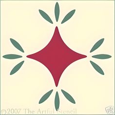 a red and green square with leaves on it's sides is featured in the artful stencil