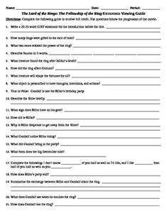 This guide focuses on the 2001 movie adaptation of Tolkien's The Lord of the Rings: The Fellowship of the Ring.  This great guide includes 80+ questions that mainly focus on comprehension but includes some creative and reader response. 

Creative response questions include predicting, writing interview questions, writing a review, summarizing and illustrating a scene from the movie. 

Use this great guide to help your students enjoy and appreciate this fun book!!! Lord Of The Rings Language, Lord Of The Rings Facts, Lord Of The Rings Filming Locations, The Fellowship Of The Ring Book, Lord Of The Rings Extended Edition, The Fellowship Of The Ring, Reader Response, Fellowship Of The Ring, The Lord Of The Rings