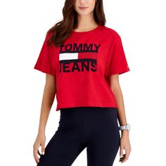 Brandishing The Tommy Jeans Flag Logo In A Big Way, This Cropped T-Shirt's Relaxed Cut And Comfortable Cotton Jersey Refreshes Casual Looks. Approx. Model Height Is 5'10" And She Is Wearing A Size Small Relaxed Fit; Approx. 20" Long Crewneck With Ribbed Band Oversized Printed Logo At Center Front; Flag Logo At Sleeve Drop-Shoulder Short Sleeves All Cotton Machine Washable Imported Tommy Shirts Women, Tommy Hilfiger Crop Top Long Sleeve, Jeans Logo, Plus Sized, Flag Logo, Vintage Tommy Hilfiger, Jeans Material, Cropped T Shirt, Matching Family Outfits