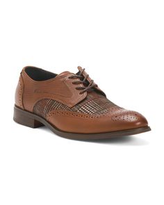 Padded Footbed, Perforated Accents, Low Block Heel, Textured Accent, Rounded Toe, Rubber Sole, Lace Up Closure, Leather Upper, Imported | Leather Wingtip Oxford Flats for Men Flat Dress Shoes, Oxford Flats, Oxford Heels, Wingtip Oxford, Leather Shops, Casual Sneakers, Kid Shoes, Cross Body Handbags, Comfortable Shoes