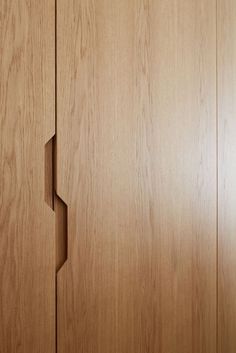 an open wooden cabinet door showing the interior and exterior wood grained finish on it's doors