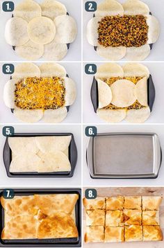 the steps to make mexican flatbreads are shown in several different stages, including making them