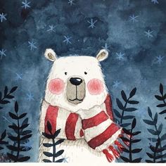 a painting of a polar bear wearing a scarf