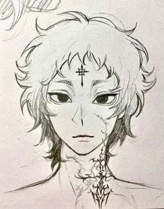 a drawing of an anime character with cross on his forehead