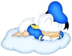 a cartoon character is sleeping on a cloud