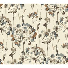 an abstract floral wallpaper with blue and brown flowers