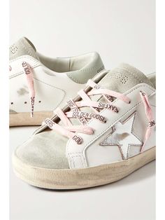 GOLDEN GOOSE Super-Star distressed leather and suede sneakers | NET-A-PORTER Designer Shoes Sneakers, Preppy Shoes, Golden Goose Sneakers, Designer Logo, Golden Goose Shoes, Golden Goose Deluxe Brand, Brown Sneakers, Swag Shoes, Star Sneakers