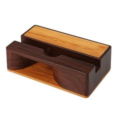 a wooden desk organizer with two compartments