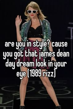 a woman in black top and pink skirt on runway with text that reads are you in style? cause you got that james dean day dream look in your eye