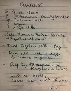 a handwritten recipe for dumplings