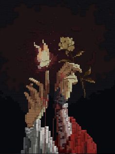 a pixellated image of a person holding a flower