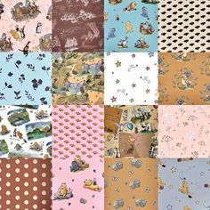 a collage of winnie the pooh wallpapers in different colors and patterns