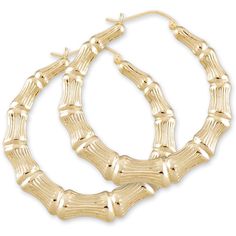 10k or 14k Real Gold puffed Hollow Round Door knocker Hoop Bamboo Earrings 2.2 inches - 55 MM diameter, an attractive bamboo doorknocker earrings are very popular today like 80s fashion trend, these Bamboo Hoop Earrings are sold 2 earrings in 1 set (1 pair) and 10k or 14k yellow gold with secure clip enclosures. Made of premium, genuine gold, these 2.2 inch diameter earrings are the perfect combination of fashion and comfort. You can trust the secure clip enclosures to keep your earrings in plac Baby Jewelry Gold, Bamboo Jewelry, Amazing Earrings, Gold Initial Pendant, Bamboo Hoop Earrings, Name Necklace Silver, Bamboo Earrings, Silver Bar Necklace, Round Door