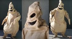 three pictures of an old man in a costume