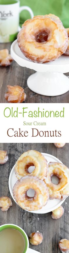 old - fashioned sour cream cake donuts on plates