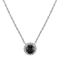 Black Sapphire and Diamond Halo Necklace (18 in) | Shane Co. Black Prom Necklace, Black Diamond Necklace Elegant, Black Diamond Jewelry Necklaces, Black Gem Jewelry, Black Necklace Elegant, Diy Lace Earrings, Black Jewelry Necklace, Black Diamond Pendant, Black Pendant Necklace