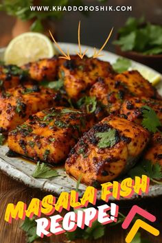 grilled fish served on a white plate with cilantro and lime garnish