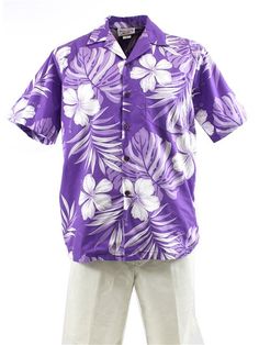 Pacific Legend Hibiscus & Monstera Purple Cotton Men's Hawaiian Shirt Purple Hawaiian Shirt, Wedding Day Shirts, Etsy Clothing, Bridal Dresses Vintage, Purple Hibiscus, Cuban Style, Etsy Clothes, Beach Party Outfits, Bridal Shirts