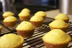 several muffins cooling on a wire rack