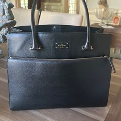 Beautiful Black Kaye Spade Briefcase Large Tote Bag. In Excellent Condition! 12 Inches In Height Width 14inch. Outside Zipper And Closer Snap. Inside Zipper With Large Handles. Beautiful! Luxury Kate Spade Bag With Zipper Closure, Kate Spade Black Shoulder Bag With Top Carry Handle, High-end Black Briefcase With Top Handle, Kate Spade Double Handle Bag With Zipper, Kate Spade Black Bag With Zipper Closure, Large Tote Bag, Kate Spade Bag, Laptop Bag, Kate Spade