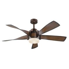 a ceiling fan with three blades and a light