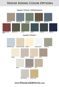 the house siding color options chart for different types of houses and their exterior colors, including beige