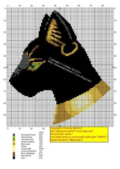 a cross stitch pattern with an image of a black dog's head on it