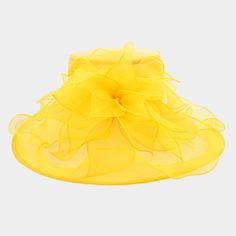 Style No : [444382] H2155-Ye Color : Yellow Theme : Flower & Leaf Size : One Size / Adjustable Inner Band Crown Circumference: 22" Crown Height :4.5" Diameter Width : 18 Large Brim Ruffle Organza Hat W/ Floral Center Chanel Hat, Beige Hat, Yellow Theme, Floppy Sun Hats, Aviator Hat, Straw Cowboy Hat, Crown Heights, Louis Vuitton Fashion, Church Hats