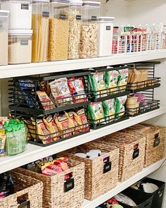 a pantry filled with lots of food and storage bins next to eachother