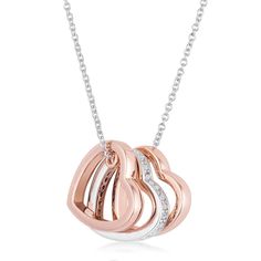 This is a sweet, triple open heart pendant necklace. Clear sparkly stones accent the middle of three open heart pendants. Two hearts are rose gold tone and one in silver tone. It is so on trend with the mixed metal colors. This is the perfect gift for every mom, daughter, wife, or friend. It is gift boxed with a bow. This is 18” + 2” extender. Heart Pendant Necklace Silver, Rose Gold Heart Necklace, Trio Necklace, Triple Heart, Heart Pendants, Best Friend Necklaces, Heart Necklace Diamond, Rose Gold Heart, Gold Heart Necklace