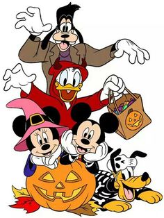 mickey mouse, goofy duck and pluto halloween characters